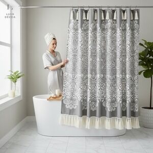 Lush Decor Shower Curtain 72x72 Gray Boho Medallion Tassels New